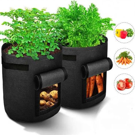 Bolsa de cultivo de patatas transpirable y reutilizable de 2 piezas con ventana y asa, lavable y plegable, para hortalizas y flores (7 galones)