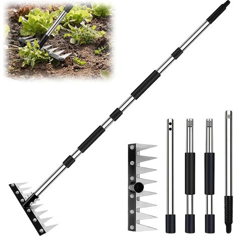 Weeding Rake, Garden Rake with Handle (155 cm) Teeth Multi-Function Manganese Steel Weeding Rake for Weeding, Loosening and Sowing (8 Teeth) (1/5)