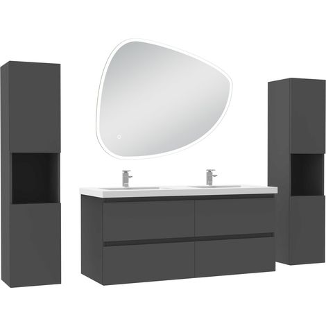 Océan ensemble meubles Salle de Bain 120cm colonne + vasque + miroir 3 couleurs lumineux Anthracite (1/5)
