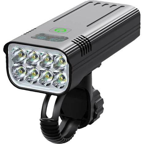 Éclairage avant pour vélo, 8 000 lumens, ultra-lumineux, 8 LED, batterie rechargeable USB 5 200 mAh, indicateur de charge, 5 modes d'éclairage, étanche IPX5 (1/5)