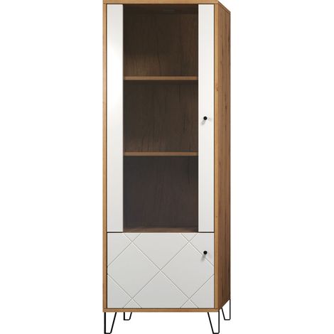 Vitrine 2 portes 63x40x172 cm décor chêne - ARI (1/5)
