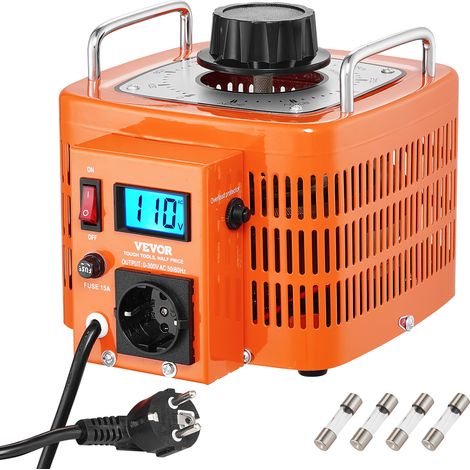 VEVOR Transformador de voltaje variable automático 3000VA, 10A, entrada 230V, salida 0-300V, regulador de voltaje CA LCD 4 fusibles, interruptor de control termico para oficina industrial en el hogar