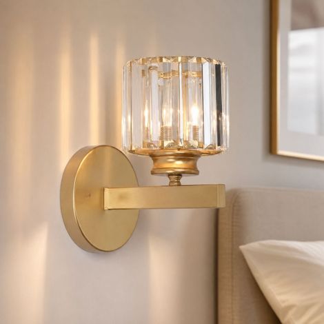 Applique murale cristal et métal doré, style luxe moderne, Ø14xH24cm, ampoule LED 12W incluse, décoration élégante pour chambre et salon (1/5)