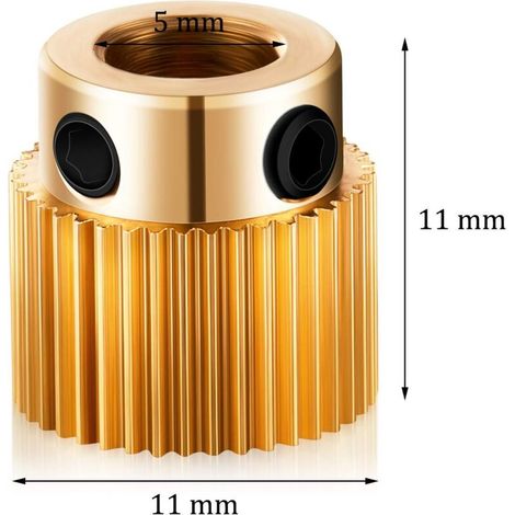 Roue d'Extrudeuse Pièces de l'Imprimante 3D Engrenage 40 Dents Roue d'Extrudeuse en Laiton Compatible avec CR-10, CR-10S, S4, S5, Ender 3, Ender 3 Pro (10) (1/3)