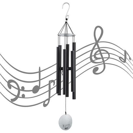 6 Noir 90cmTubes Carillons Vent Eoliens Suspendu Furin Crochet Décoration Nature Mélodieux Elégante Jardin Maison Cadeau, (1/5)