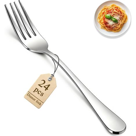Lot de 24 fourchettes de table en acier inoxydable de 18,5 cm pour la maison, la cuisine, l'hôtel, le restaurant, passent au lave-vaisselle