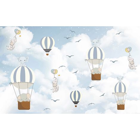 Papier peint panoramique Enfants - Animaux Montgolfières - 130 cm x 81 cm (1/2)