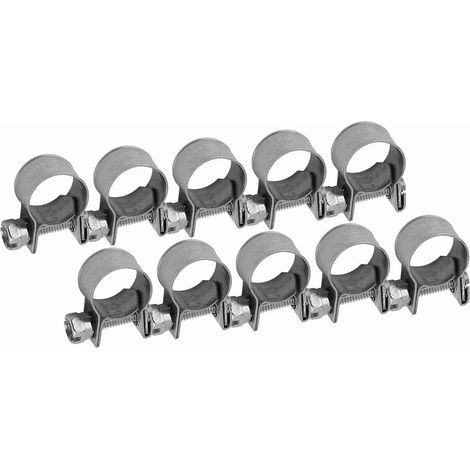 Pack of 10 mini stainless steel hose clamps for fuel lines, diameters available: 6 to 20 mm. (1/5)