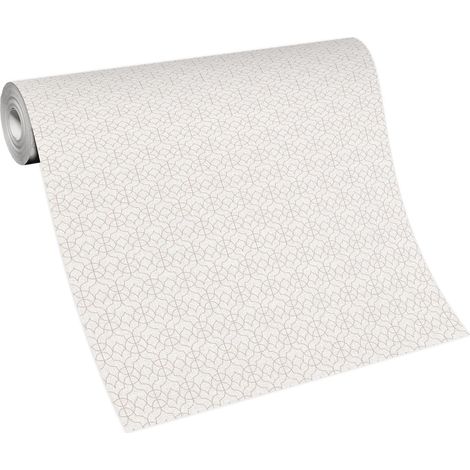 Papier peint blanc crème motif élégant pour salon | Tapisserie blanche crème graphique chic | Papier peint intissé vinyle couloir (1/4)