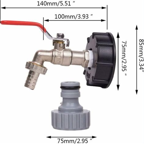 Robinet de réservoir 1000L Robinet de récupération d'eau de pluie, adaptateur de réservoir d'eau 1/2 IBC Double robinet de récupération d'eau de pluie, robinet en laiton en PP 60 mm filetage grossier (1/3)
