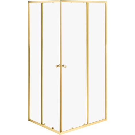 Cabine de Douche Moderne en Verre Trempé Cadre en Aluminium 90 x 90 x 190 cm Forme Carrée Porte Unique Dorée Huapi (1/5)
