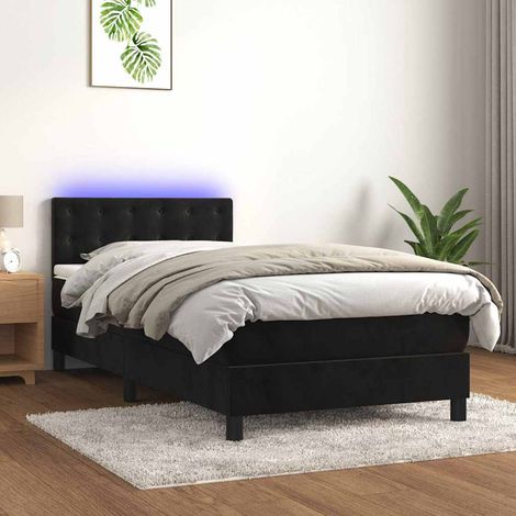 Cama box spring colchón y LED terciopelo negro 80x200 cm (1/5)