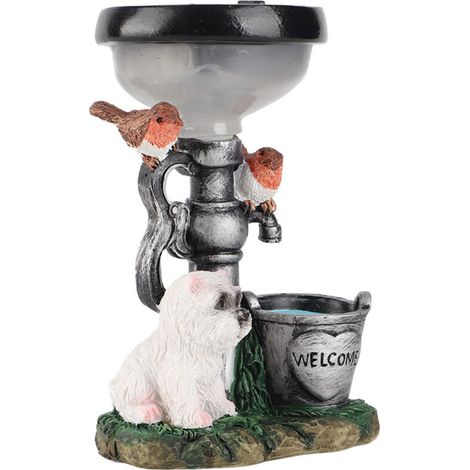 Statue de jardin résine avec lumière solaire pour décoration patio - 2 chats et puits avec plantes en pot, 12 cm (1/3)
