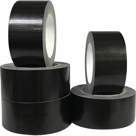 Paquete de 5 rollos de cinta adhesiva negra, 220 micras x 50 mm x 20 m, cinta de reparación y sellado estilo americano, cinta adhesiva resistente, cinta negra ancha y resistente. (1/5)