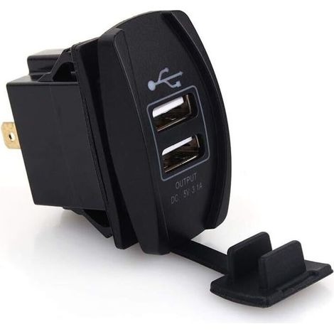5V 3.1A Adaptateur Chargeur USB 2 Ports Universel Rapide Prise USB Moto DC 12V-24V Bleu LED pour Voiture, Moto Bateau