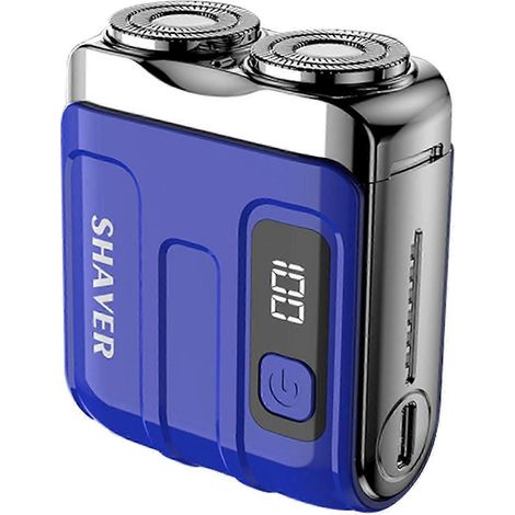 Elektrischer Herrenrasierer mit zwei rotierenden Klingen, für trockene und nasse Haut geeignet, schmerzfreie Rasur, tragbarer Mini-Reiserasierer, Geschenkverpackung (blau) (1/5)