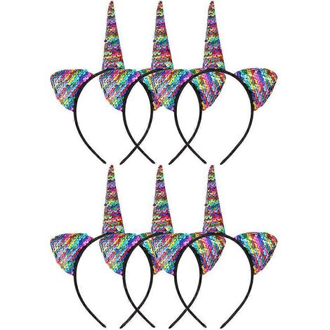 6er-Pack Einhorn-Haarbänder, neue Pailletten-Glitzer-Haarbänder, Regenbogen-Einhorn- und Katzenohren-Haarschmuck für Mädchen und Damen (1/2)