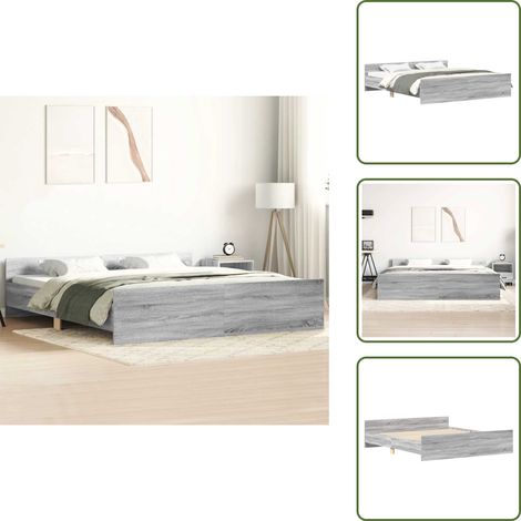 The Living Store Cadre de lit sans matelas sonoma gris 180x200 cm - Cadre De Lit - Lit Deux Personnes - Lit Double - Lit Soma Gris - Bois D'ingénierie (1/5)