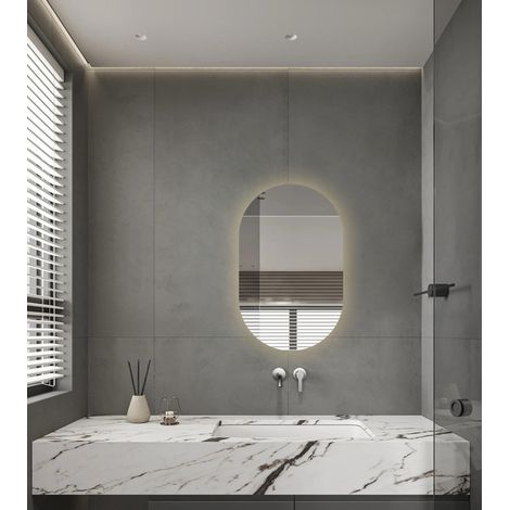 Saniclass Shine Miroir de salle de bains - 50x80cm - ovale - positionnement horizontal / vertical - éclairage LED indirect - Désembuage - Infrarouge