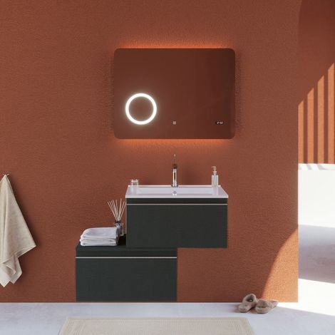 Dunkelgrauer 90 Cm Wandhängender Badezimmerschrank Mit 60X80 Led Touch Spiegel  Seattle (1/5)