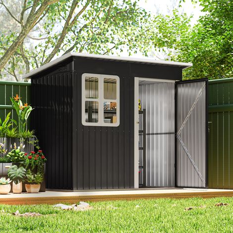 Caseta de Jardín 221x133x190 cm Cobertizo de Exterior Metálico para Almacenamiento de Herramientas Gris Oscuro (1/4)