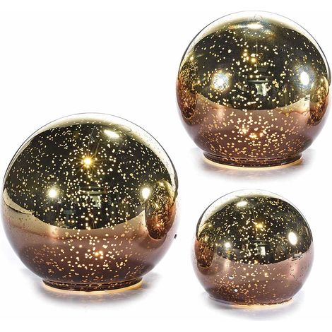 Lampade a sfera dorate con luce led bianco caldo e timer, Grande: Ø 15 cm x 14 H