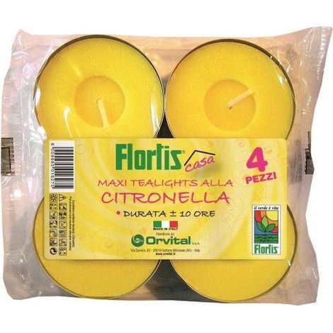 CANDELLE CITRONELLA PER ZANZARE 4 PEZZI MAXI TEALIGHTS FLORTIS (1/3)