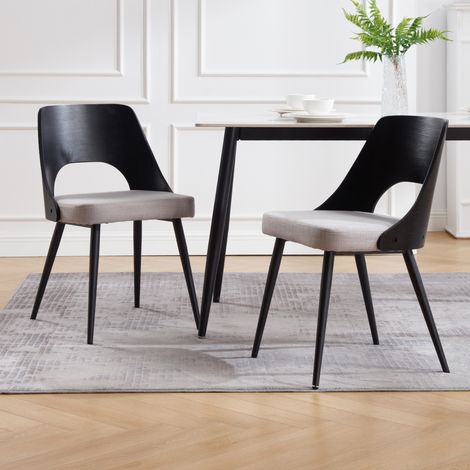 Wahson Set di 2 Sedie da Cucina Poltrocina Gambe in Metallo, Sedie Imbottite con Schienale in Legno per Sala da Pranzo/Soggiorno, Grigio