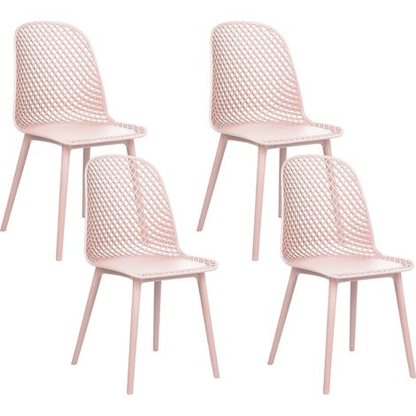 Conjunto de 4 sillas moderno de comedor minimalista asiento sintético rosa patas diseño abierto red respaldo Emory