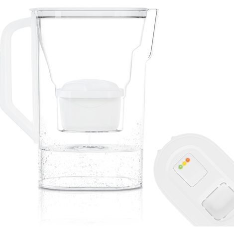 Carafe filtrante 2.7l, carafe eau filtrante avec compteur LED, carafes filtrantes porte de réfrigérateur, charbon filtre eau, carafe d'eau avec filtre, Blanc (1/5)