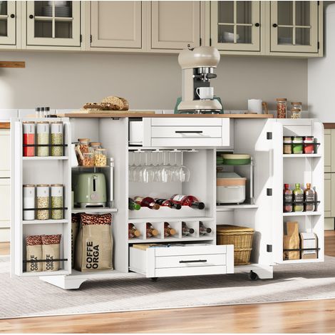 Mueble de cocina con ruedas y encimera abatible, 138 x 70 x 92 cm, blanco DESVIAE (1/5)