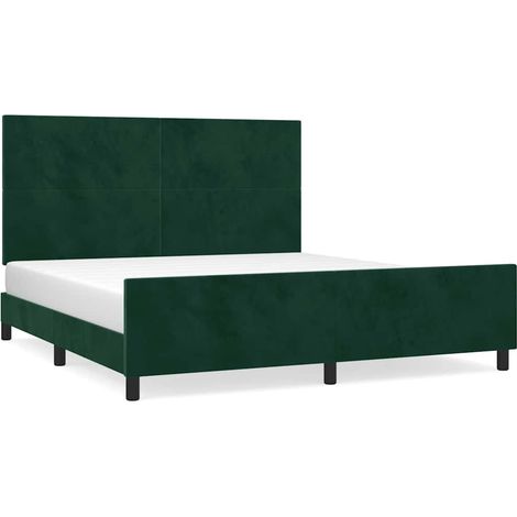 Lit double  Lit adulte  Cadre de lit sans matelas vert foncé 160x200 cm velours (1/5)
