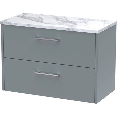 Winshill Contemporary 2 Drawer Wall Hung Vanity Unit with Laminate Worktop, Grey, 800mm