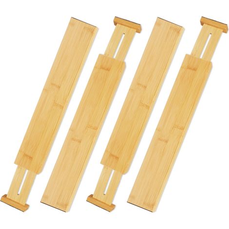 Relaxdays – Lot de 4 séparateurs de tiroir en bambou réglables – Dimensions 6 x 55 cm – Maintien solide avec ressorts de tension – Pour cuisine et bureau