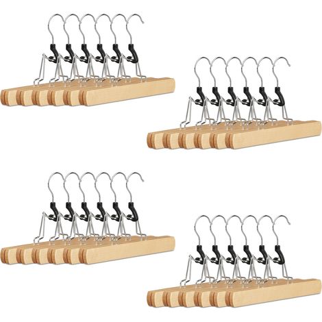 Set of 24 Relaxdays Coat Hangers  Wooden, for Trousers, Silver Hanger with Felt Lining, HWD: 17 x 25 x 2.3, Natural