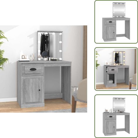 Espejo de tocador - vidaXL Tocador con LED madera contrachapada gris Sonoma 90x50x132,5cm - Maquillaje