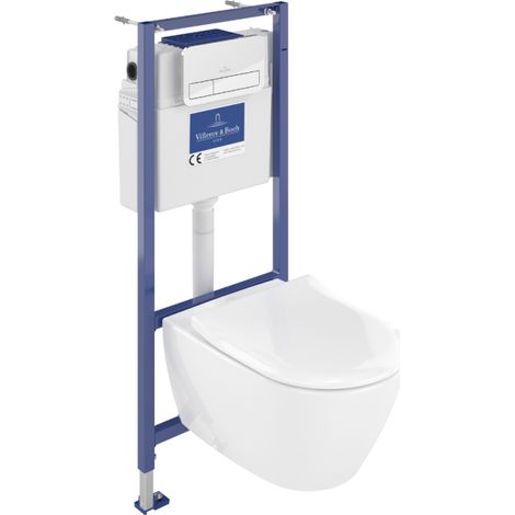 VILLEROY ET BOCH Pack inodoro Subway 2.0 sin aro con asiento + Estructura de soporte suelo y pared Viconnect PRO + Placa cromada