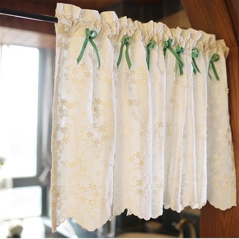 Rideaux avec broderie florale - Style maison de campagne - Rideau court - Rideau de fenêtre - Rideau de cuisine 100 x 53 cm (l x H) (1/5)