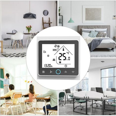 Thermostat d'ambiance intelligent à quatre tuyaux Régulateur de température programmable numérique pour climatiseur (BAC-002EL, blanc et noir) (1/4)
