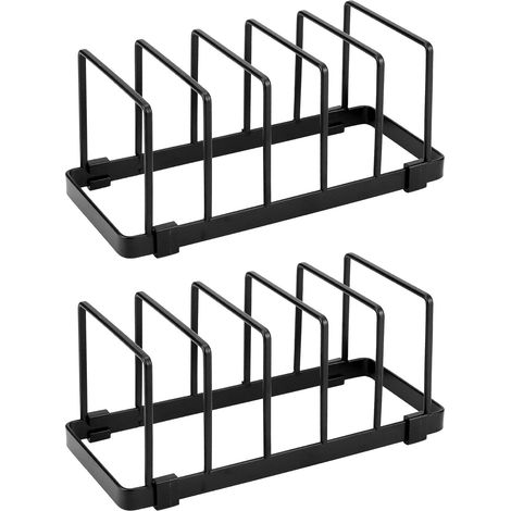 Lot de 2 organiseurs pour meubles de cuisine, porte-assiettes, porte-couvercles pour casseroles, plats, planches à découper et support pour plaque à pâtisserie, noir (1/5)