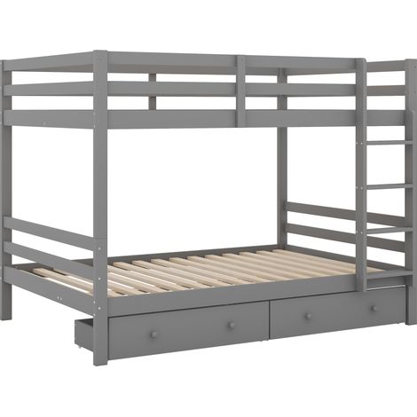 Letto a castello grigio 140 x 200 cm con cassetti, scala e sponde, pino e MDF (1/5)