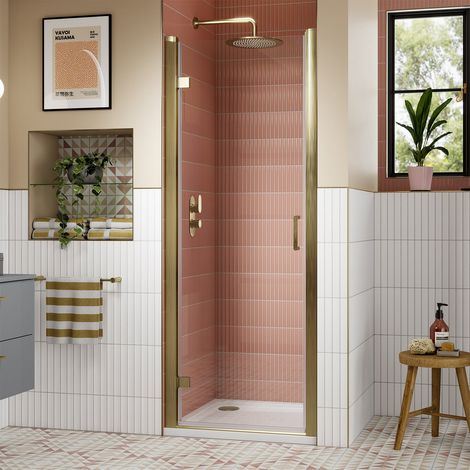 Lucie Brushed Brass Hinged Shower Door 900mm Wide - 8mm Glass (1/4)