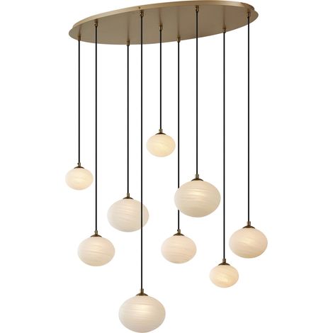 QAZQA Lampada a sospensione yani - Art déco - Acciaio,Vetro - Oro/Bianco - Tondo/Sfera Max. 9 x Watt