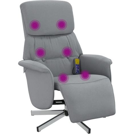 Fauteuil de massage inclinable en tissu gris clair avec repose-pieds