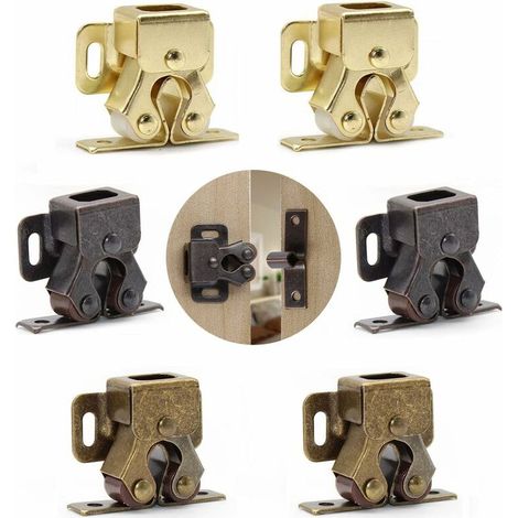Lot de 6 verrous à double rouleau, verrous d'armoire, verrous à rouleau, 3 couleurs (or, noir, bronze).