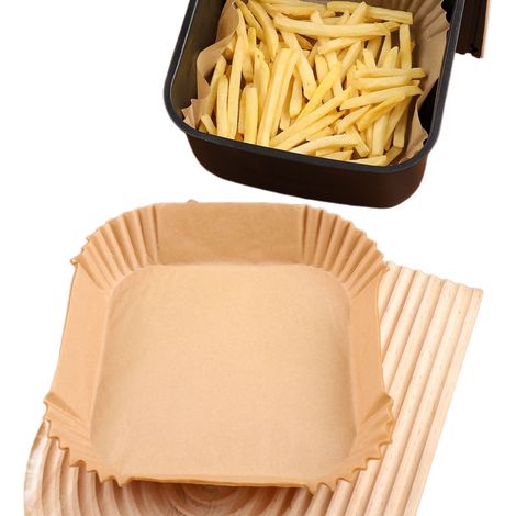 Papiermatten für Heißluftfritteusen, 50 Stück pro Packung, Einweg-Papiermatten für Heißluftfritteusen, quadratisch, 16 cm lang an der Basis. (1/5)