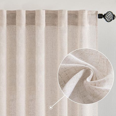 Cortinas semitransparentes de lino natural suave, grueso y de color blanco roto, para dormitorio y salón, 213 cm de largo, 2 paneles.
