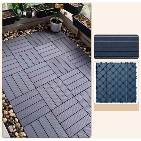 Dalles terrasse - Lot de11 - emboîtables, Installation très Simple - Petits Carreaux Composite Plastique Straight lines Gris foncé 30X30cm (1/4)
