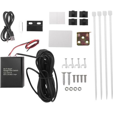 Ouvre-porte de garage intelligent DC5V avec télécommande pour téléphone portable et application Tuya Smart Life compatible avec Alexa (sans hub) Noir (1/5)