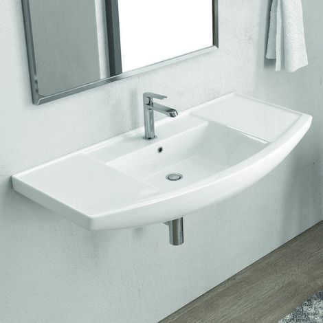 Lavabo bagno sospeso 100 cm in ceramica Litos-BN10 kamalu